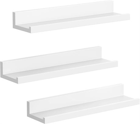 SONGMICS 15-Inch Floating Shelves, Set of 3 Wall Mounted Wall Shelf, White ULWS3