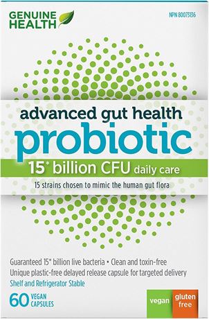 Genuine Health Probiotic, 15 Billion CFU, 15 Strains,