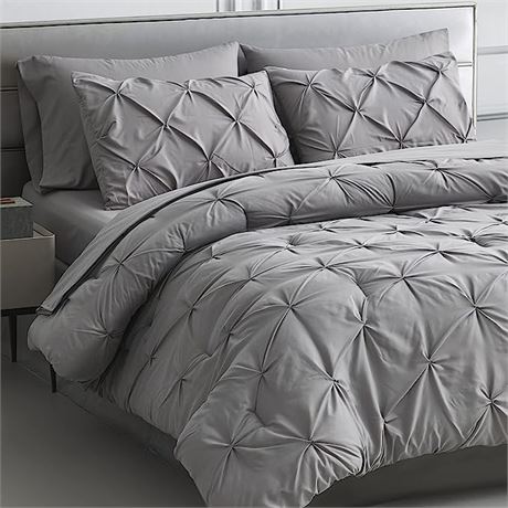 QUEEN, Maple&Stone Queen Comforter Set - Pintuck Bed in A Bag Queen