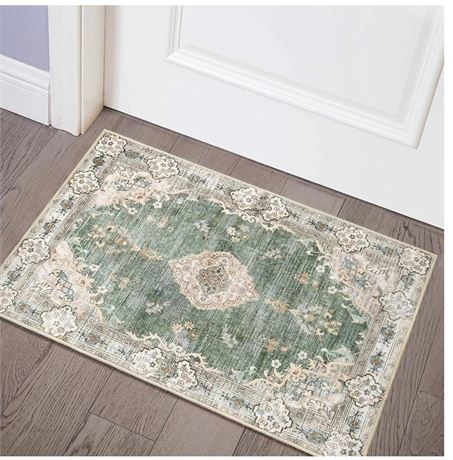 MUJOO Green Area Rug Small Rugs Boho Machine Washable Rugs Non Slip for Entryway