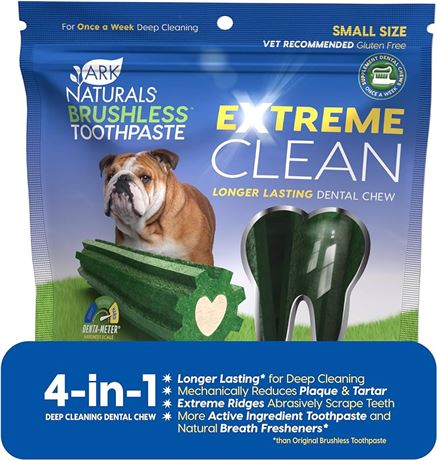 ARK NATURALS Extreme Clean Brushless Toothpaste – Small Breeds, 12oz Bag – Long-Lasting Dog Dental Chew with Toothpaste Center – Freshen Breath, Reduce Plaque & Tartar with Dental Chews for Dogs