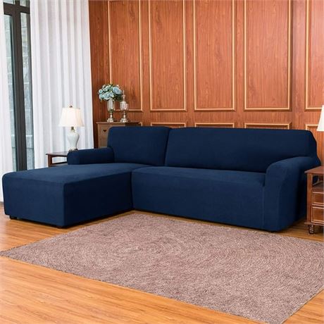 Subrtex Stretch 2-Piece Textured Grid L-Shaped Sectional S...