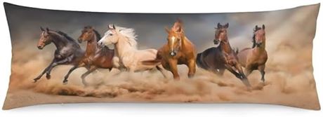 Horses Body Pillow Cover Horse Herd Run in Desert Sand Storm Long Pillowcase