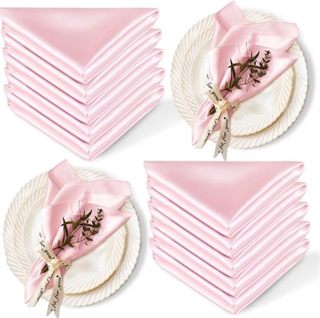 12 Pack Satin Table Cloth Napkins, Blush Pink