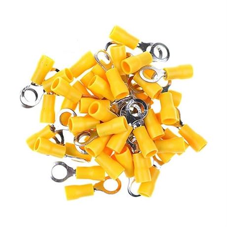 GFORTUN 100PCS Yellow Insulated Ring Terminal Electrical Wire Crimp Connectors S