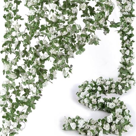 PONKING 6 Pcs 66FT Flower Garland, Artificial Rose Vine Flowers with Green Leave