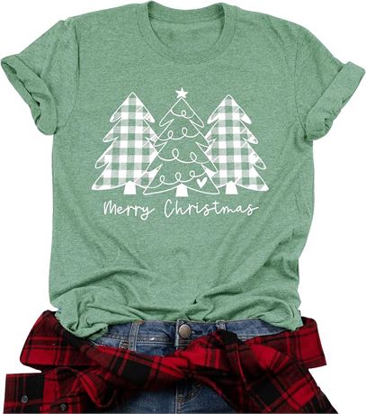 XL Christmas Tree Shirt for Women Merry Christmas Printed T-Shirts Short Sleeve Holiday Tee Xmas Gift Tops