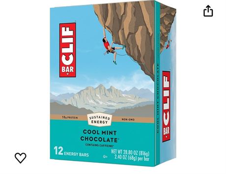 Clif Bar - Cool Mint Chocolate with Caffeine - Made with Organic Oats - 10g Prot