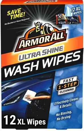 Armor All 18240 Ultra Shine Wash Wipes (12 XL Wipes), 1 Pack
