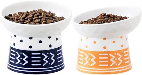 2 AOMRYOM Elevated Cat Bowl Set, Tilted Ceramic Feeder Food and Water Bowls