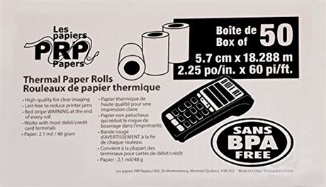 THERMAL PAPER ROLL 2-1/4" 60 Feet (box of 50 Rolls)