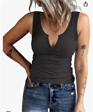 Women's Tank Tops Ribbed V Neck Sleeveless T Shirts Summer Slim Fitted Basic Tee