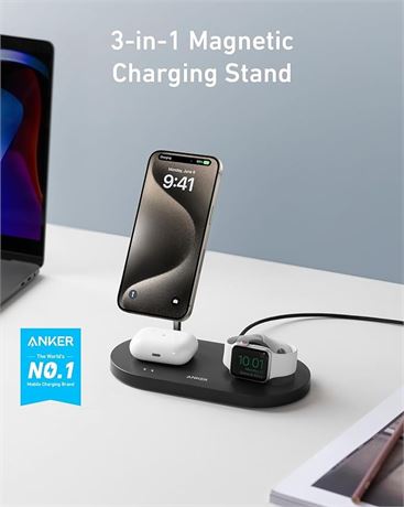 Anker Wireless Charging Station & 20W Charger, 533 Magnetic Wireless Charger (3-