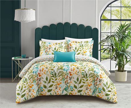 King, 4 Piece - Chic Home Blaire Comforter Set Reversible Hand Painted Floral Pr
