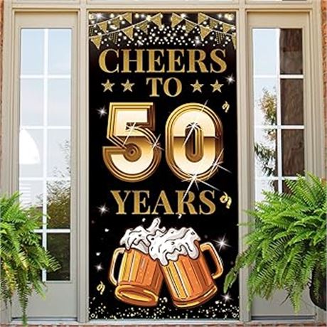 Cheers to 50 Years Door Banner, Happy 50th Birthday Dec...