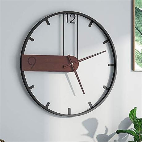 YISITEONE Large Wall Clock for Living Room Decor, Modern Walnut...