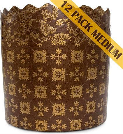 Easter Bread Forms Paska Mold Kulich Paskha Pantone 12 pcs - Easter Bread Paper Mold Panettone Paper Mold - 12 oz Standard Non Stick Panettone Paper Bread Baking Molds - Brown Design W4.33xH3.35-In