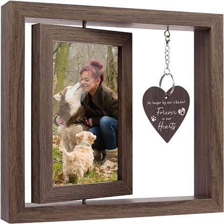 23x21 cm- Rotating Pet Memorial Picture Frame, Double-Sided Wooden Pet Memorial