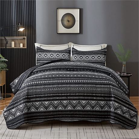 QUEEN - LAMEJOR Quilt Set Checkered Pattern Geometric Bedspread Blanket