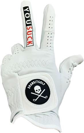 LARGE- SHANKITGOLF You Suck Funny Golf Glove - Pro Made Cabretta Leather Compres