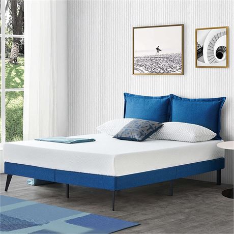 Molblly King Bed Frame,Sturdy Upholstered Platform with Pillows Design and Wood
