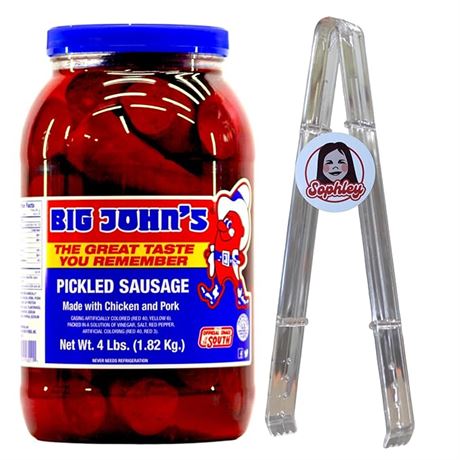 4 lbs (1.82 kg) - Big John's Pickled Sausage with Bonus Sophley Tong - Spicy Sna