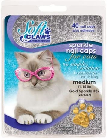 Soft Claws Nail Caps for Cats, Size Medium, Color Gold Glitter