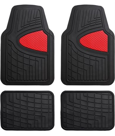 Automotive Floor Mats Red Universal Fit Heavy Duty Rubber fits Most Cars, SUVs