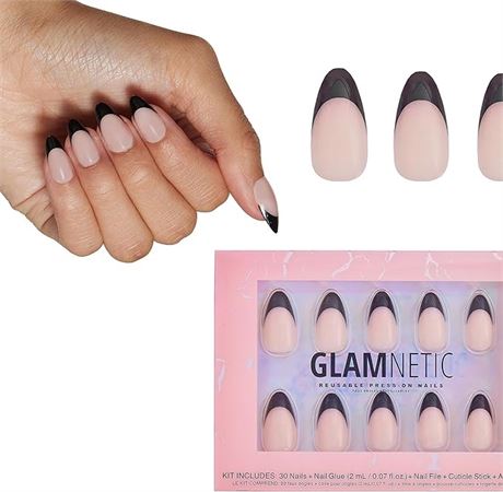 Glamnetic Press On Nails - Caviar  15 Sizes - 30 Nail Kit with Glue