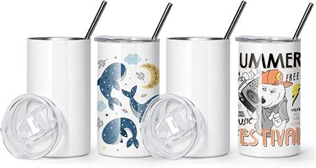AGH 12 oz Sublimation Tumblers Blanks with Lids and Straws 4 Pack Stainless