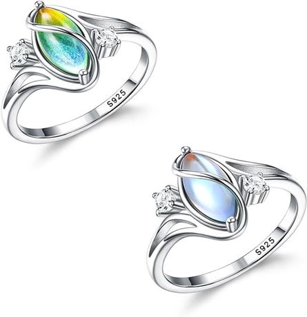 SIZE:8 ADRAMATA 925 Sterling Silver Rings for Women Mood Ring Rainbow Moonstone