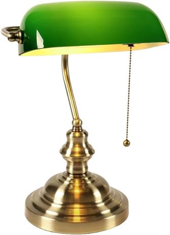 Newrays Glass Bankers Desk Lamp with Pull Chain Sw..