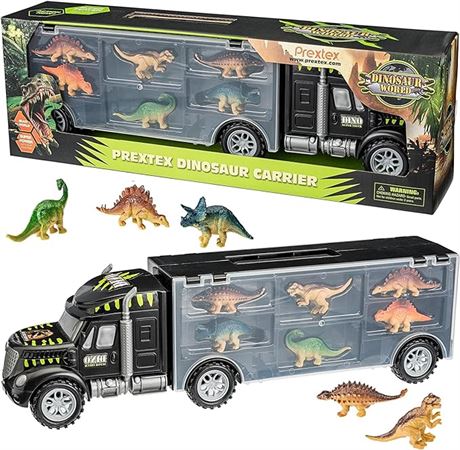 16” Jurassic Dinosaur Trailer Carrier with 6 Mini Plastic Dinosaurs Toys, Great