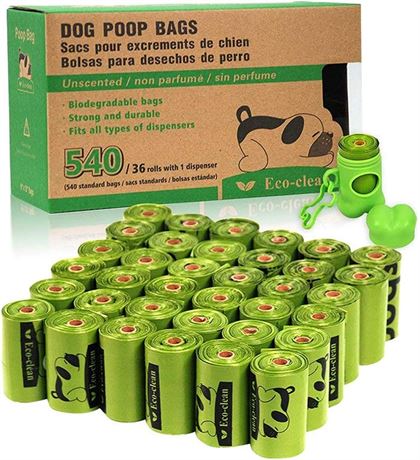 ECO-CLEAN Poop Bags, 36 Rolls/540 Dog Poop Bags with Dispenser Unscented