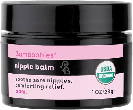 bamboobies Organic Lanolin-Free Nursing Balm Nipple Cream, Safe for Breastfeeding, 1 oz