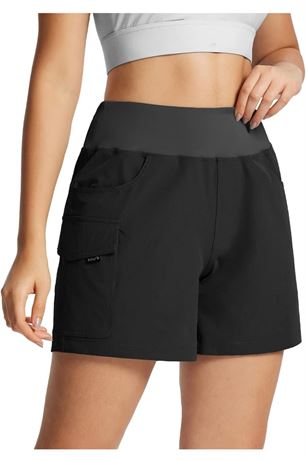 Sz:XL, BALEAF Women's 5" Athletic Shorts High Waisted Quick Dry with Cargo Pocke