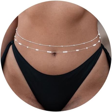 RLMOON 2PCS 18K Gold/Silver Plated Waist Chain Pearl Belly Body Chain for the Wa