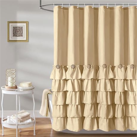 72 X 72 Inches Seasonwood Beige Shower Curtain Neutral Shower Curtain with Butto