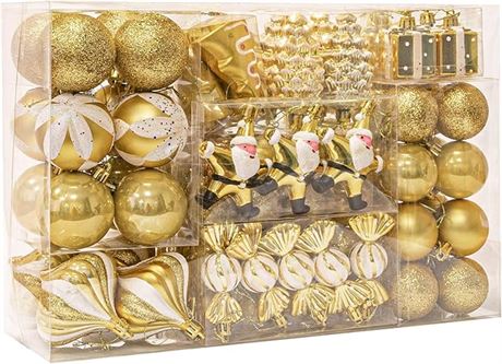 105 CNT - Hogdseirrs WBHome Christmas Bauble Set, Assorted Gold 2020