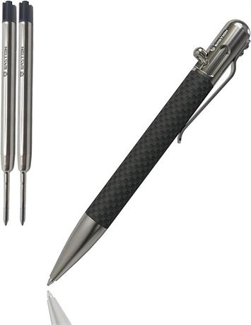 BASTION Carbon Fiber & Stainless Steel Pen Plus 2 Gel Black Ink Refill | Luxury
