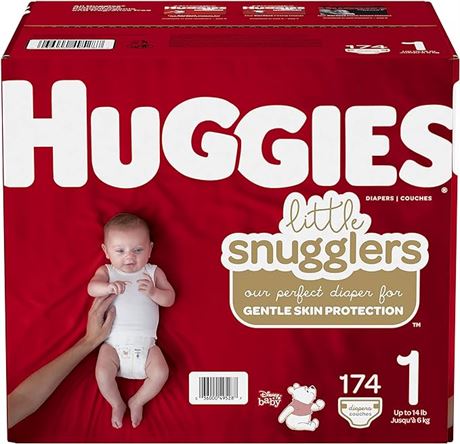 Diapers Size 1 - Huggies Little Snugglers Disposable Baby Diapers, 174ct, Mega C