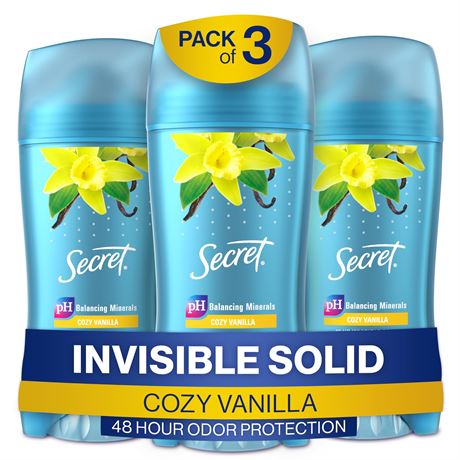 Secret Antiperspirant and Deodorant for Women, 48 Hr Invisible Solid Vanilla Sce