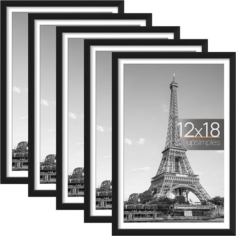 Set of 5, 12x18 in - upsimples Picture Frame , Display Pictures 11x17 with Mat o