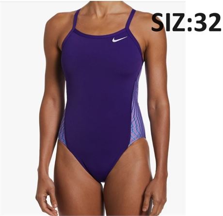 SIZE:32 Nike Women's HydraStrong Multi Print Racerback One Piece Swimsuit