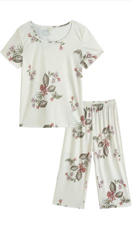 SIZE:XXL, VENTELAN Women's Capri Pajama Sets Plus Size Sleepwear Top with Capri