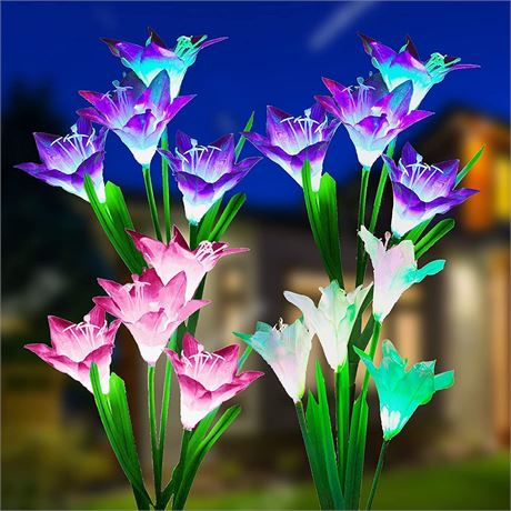 Solar Garden Lights 4 Pack Multi-Color Changing Lily Solar...