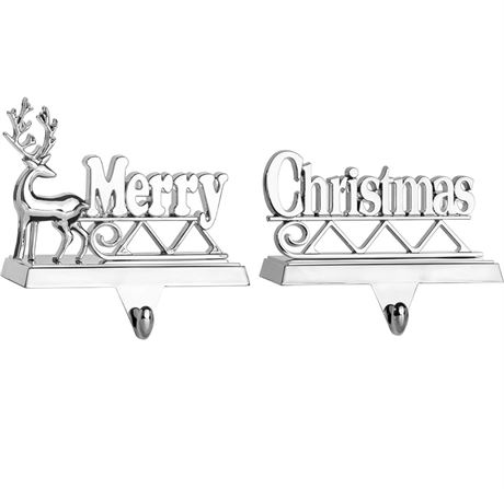 Klikel Stocking Holder Set of 2 - Marry Christmas Reindeer Stocking Hanger for M