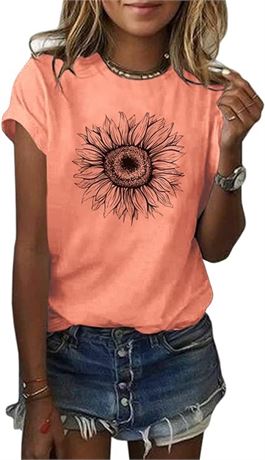 Women's T Shirts Short Sleeve Tees Sunflower Graphic Loose Summer Tops