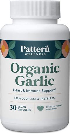 Pattern Wellness Odorless Organic Garlic - 1000mg - Healthy Immune, Circulatory