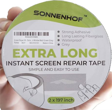 Screen Repair Kit - Extra Long (Gray) 2” X 197” (16.5FT) 3 Layer Strong Adhesive & Waterproof Fiberglass Patch Tape, Recover Holes & Cuts on Window Mesh Screen (Grey)